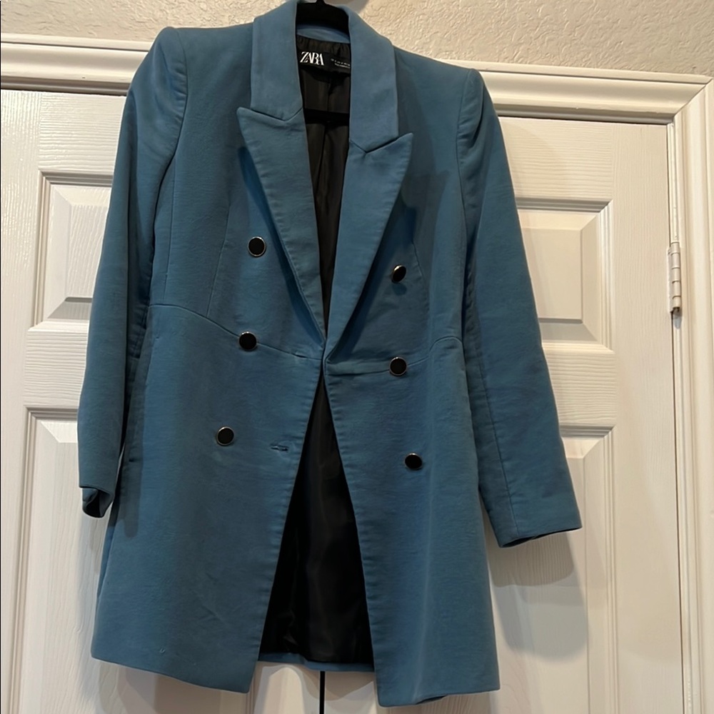 Zara Women's Blue Double-Breasted Coat